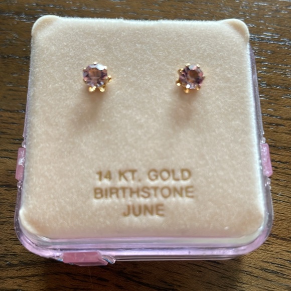 Other - 14kt Birthstone earrings June/Pink